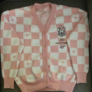 Pink and White Checkered Cardigan